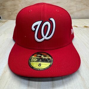 USED DAMAGED sz 8 Washington Nationals New Era 59Fifty Fitted Cap Red